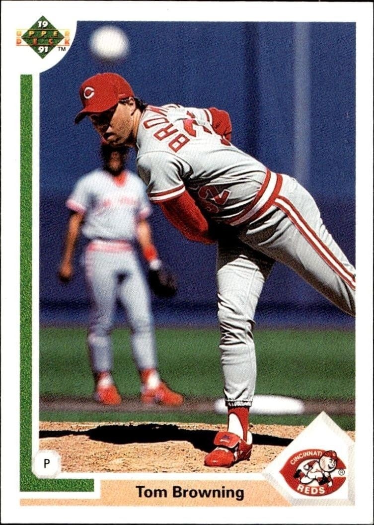 Tom Browning 1991 Upper Deck Low Number #633 Baseball Trading Card - Front 1991 Upper Deck Low Number Tom Browning #633 baseball trading card front