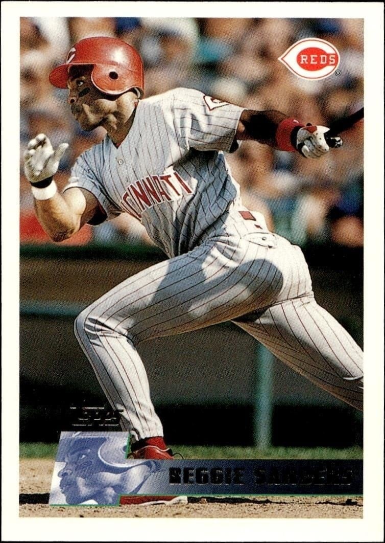 Reggie Sanders 1996 Topps Series 2 #330 Baseball Trading Card - Front 1996 Topps Series 2 Reggie Sanders #330 baseball trading card front