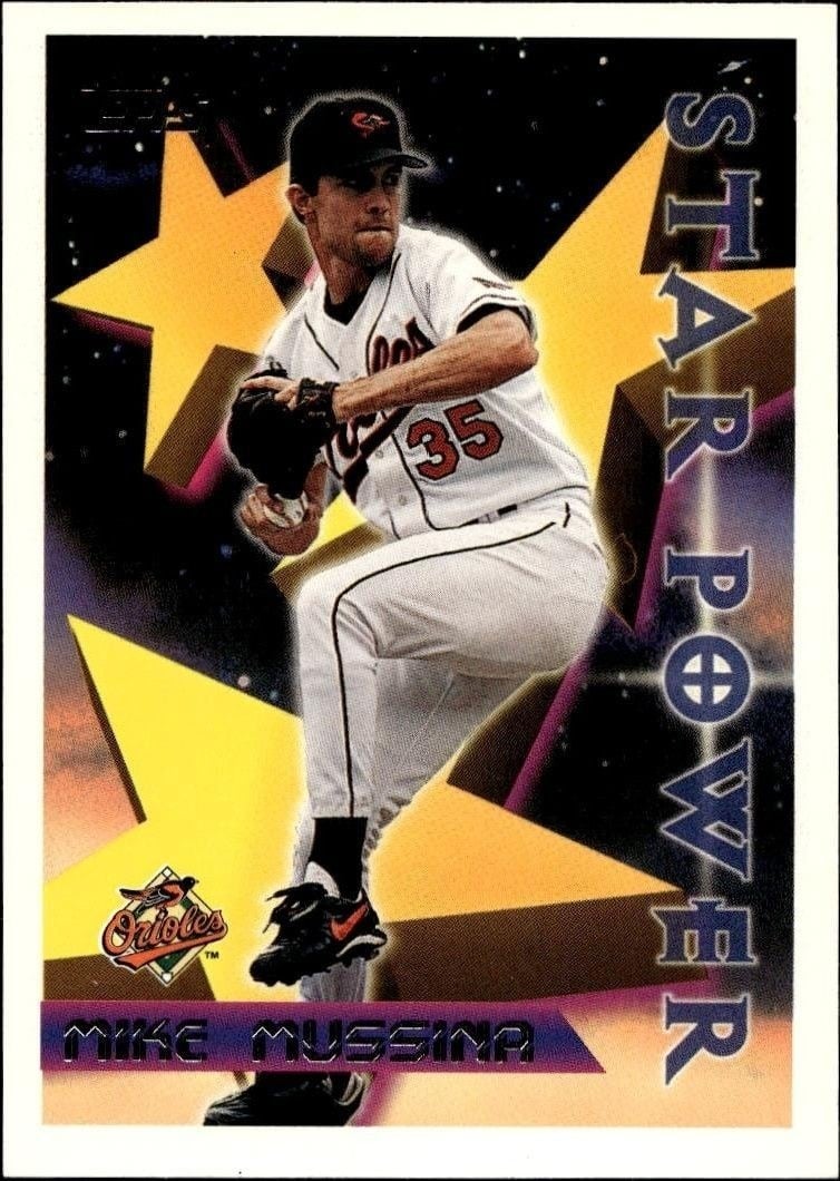Mike Mussina 1996 Topps #65 Baseball Trading Card - Front 1996 Topps Mike Mussina #65 baseball trading card front