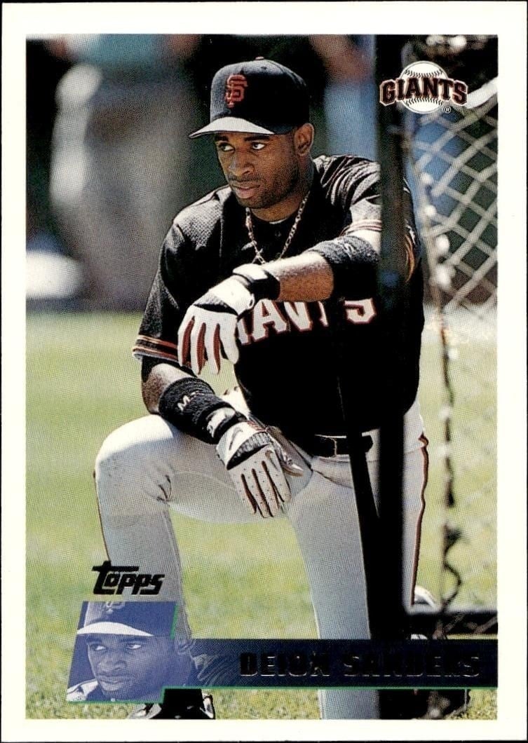 Deion Sanders 1996 Topps Series 2 #315 Baseball Trading Card - Front 1996 Topps Series 2 Deion Sanders #315 baseball trading card front