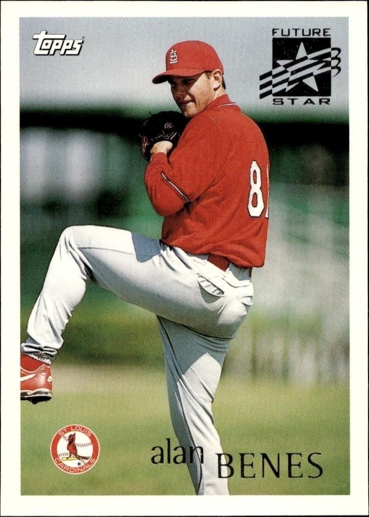Alan Benes 1996 Topps #216 Baseball Trading Card - Front 1996 Topps Alan Benes #216 baseball trading card front