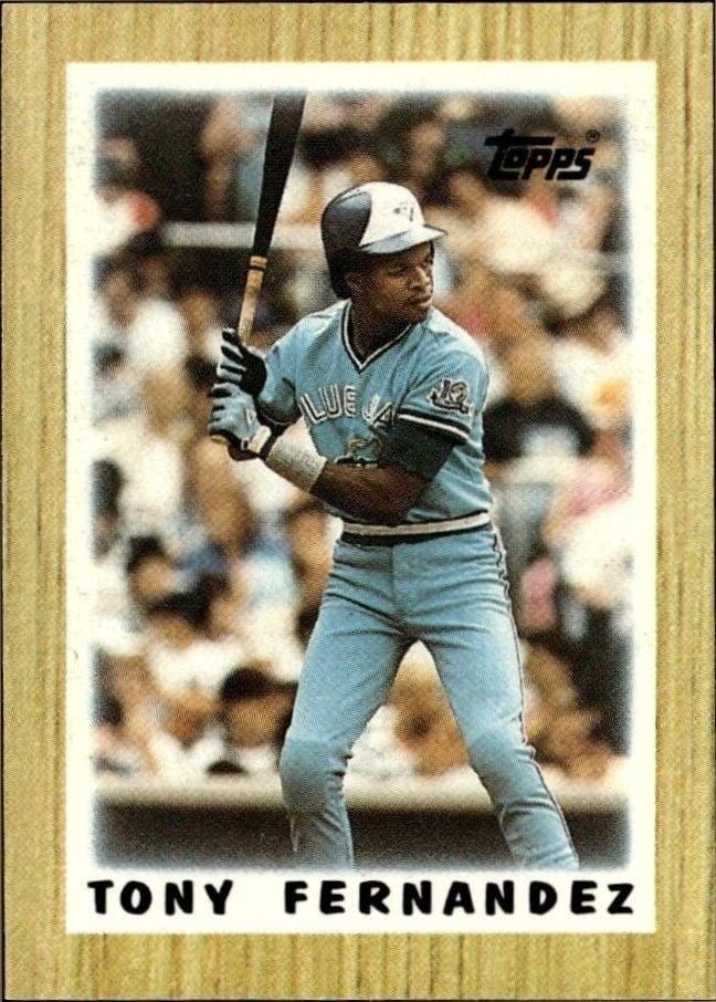 Tony Fernandez 1987 Topps Minis #75 Baseball Trading Card - Front 1987 Topps Minis Tony Fernandez #75 baseball trading card front