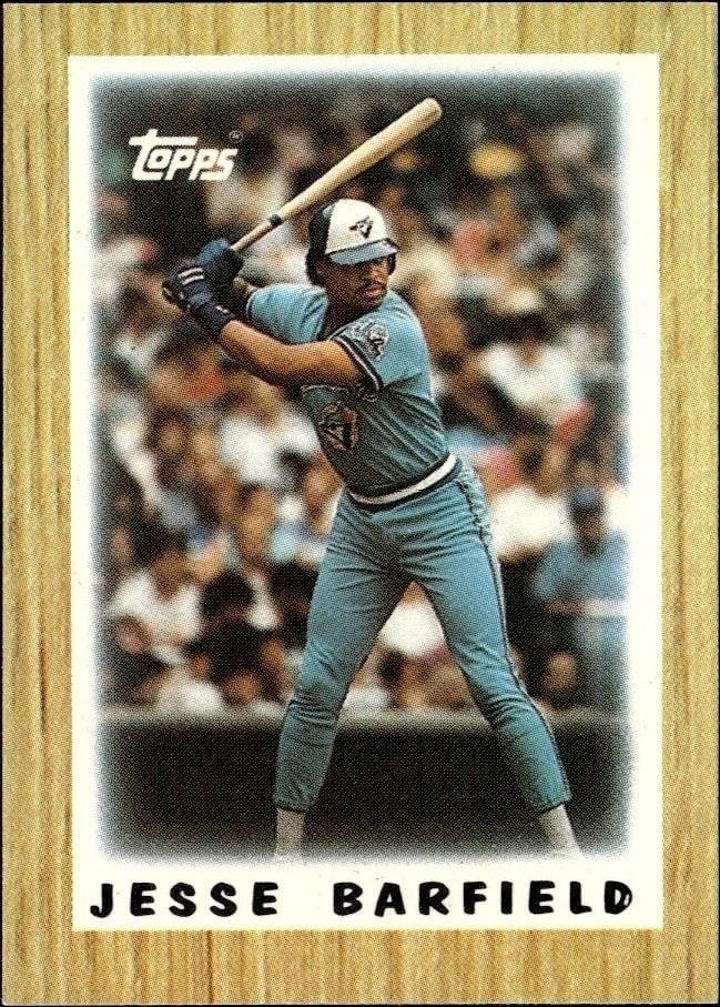 Jesse Barfield 1987 Topps Minis #73 Baseball Trading Card - Front 1987 Topps Minis Jesse Barfield #73 baseball trading card front