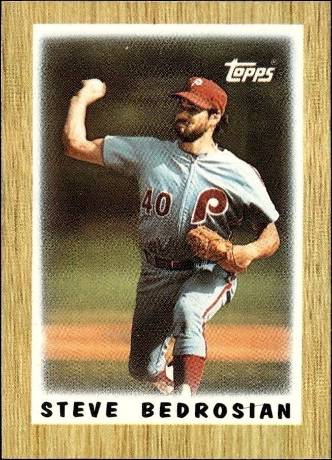 Steve Bedrosian 1987 Topps Minis #27 Baseball Trading Card - Front 1987 Topps Minis Steve Bedrosian #27 baseball trading card front