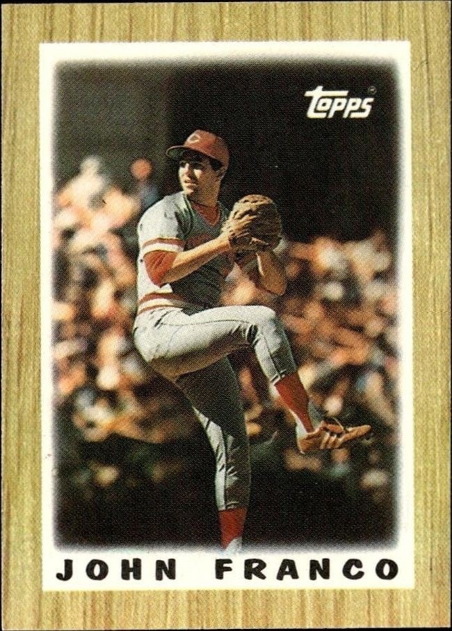 John Franco 1987 Topps Minis #5 Baseball Trading Card - Front 1987 Topps Minis John Franco #5 baseball trading card front