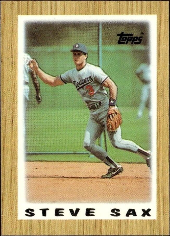 Steve Sax 1987 Topps Minis #15 Baseball Trading Card - Front 1987 Topps Minis Steve Sax #15 baseball trading card front