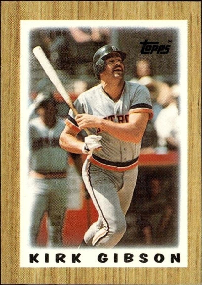 Kirk Gibson 1987 Topps Minis #53 Baseball Trading Card - Front 1987 Topps Minis Kirk Gibson #53 baseball trading card front