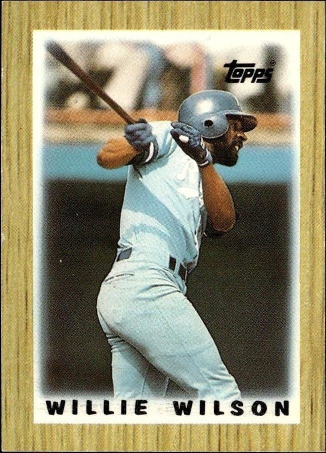 Willie Wilson 1987 Topps Minis #58 Baseball Trading Card - Front 1987 Topps Minis Willie Wilson #58 baseball trading card front