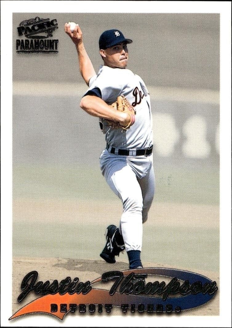 Justin Thompson 1999 Pacific Paramount #92 Baseball Trading Card - Front 1999 Pacific Paramount Justin Thompson #92 baseball trading card front