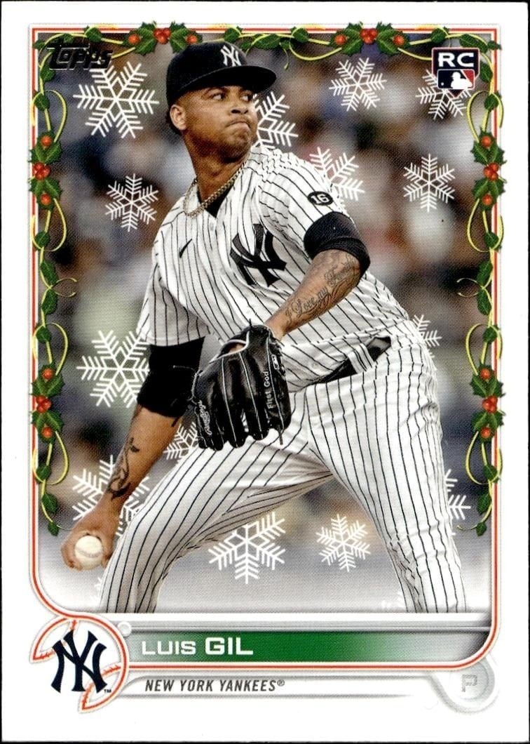 Luis Gil 2022 Topps Holiday #HW9 Baseball Trading Card - Front 2022 Topps Holiday Luis Gil #HW9 baseball trading card front