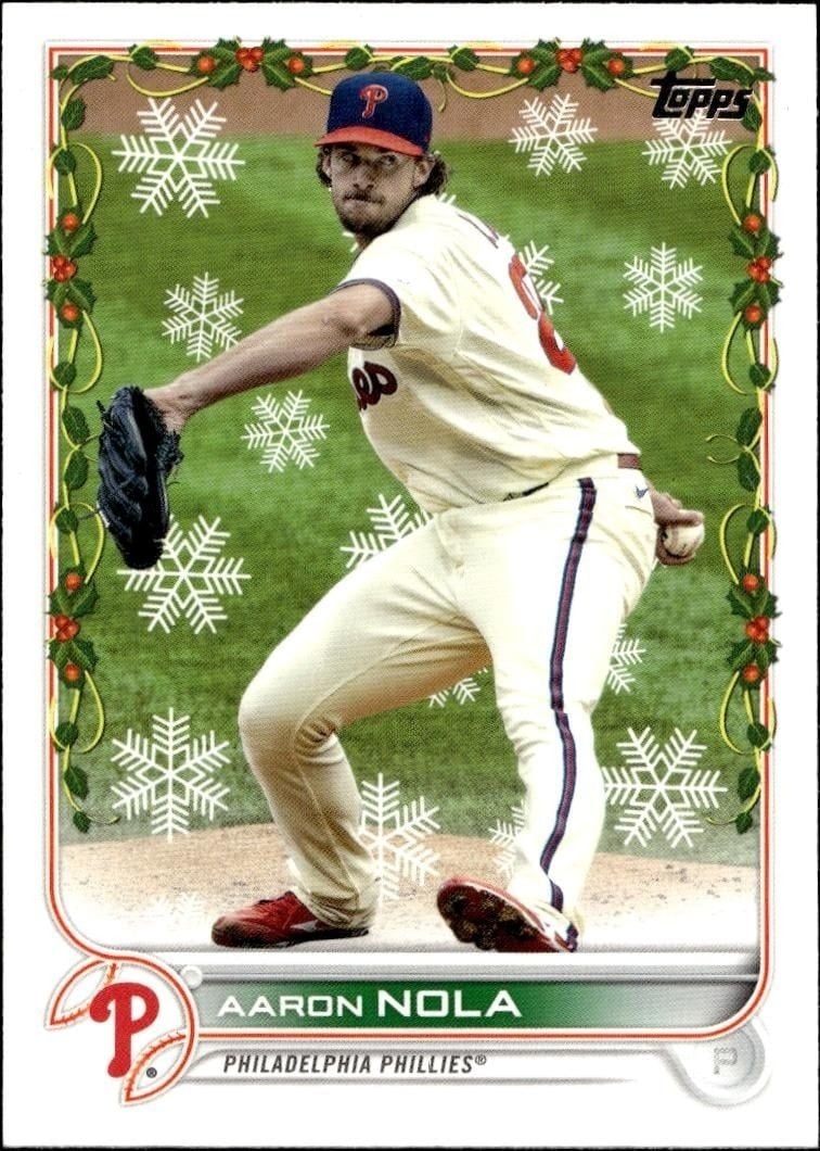 Aaron Nola 2022 Topps Holiday #HW74 Baseball Trading Card - Front 2022 Topps Holiday Aaron Nola #HW74 baseball trading card front