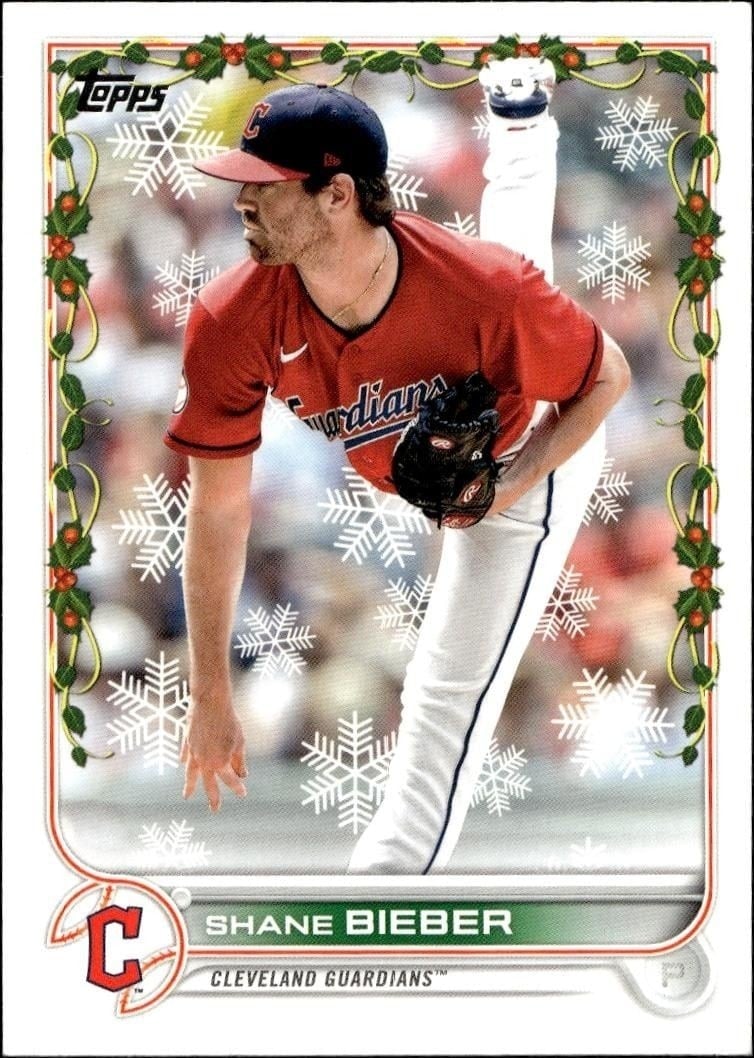 Shane Bieber 2022 Topps Holiday #HW126 Baseball Trading Card - Front 2022 Topps Holiday Shane Bieber #HW126 baseball trading card front