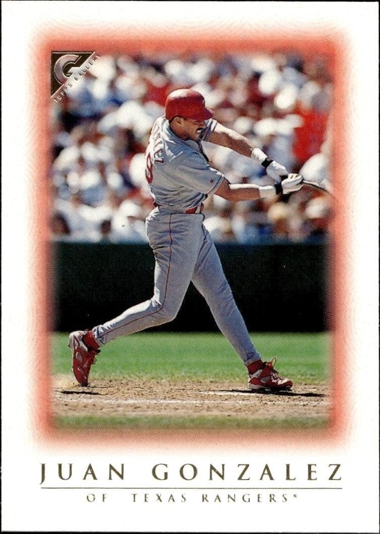 Juan Gonzalez 1999 Topps Gallery #5 Baseball Trading Card - Front 1999 Topps Gallery Juan Gonzalez #5 baseball trading card front