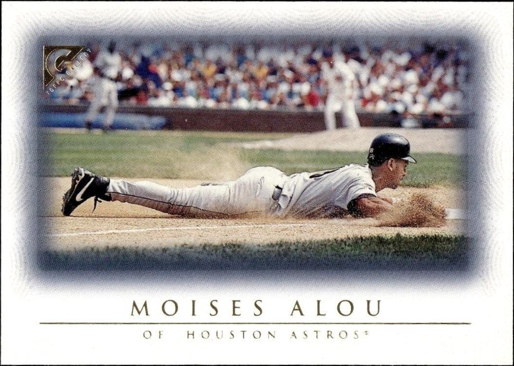 Moises Alou 1999 Topps Gallery #85 Baseball Trading Card - Front 1999 Topps Gallery Moises Alou #85 baseball trading card front