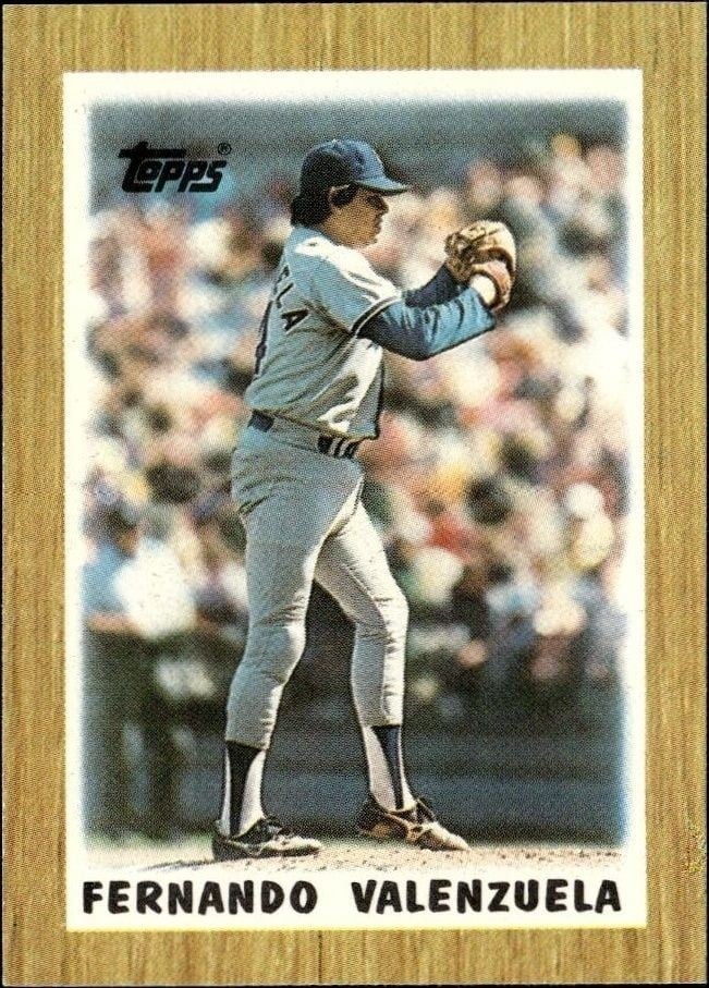 Fernando Valenzuela 1987 Topps Minis #16 Baseball Trading Card - Front 1987 Topps Minis Fernando Valenzuela #16 baseball trading card front