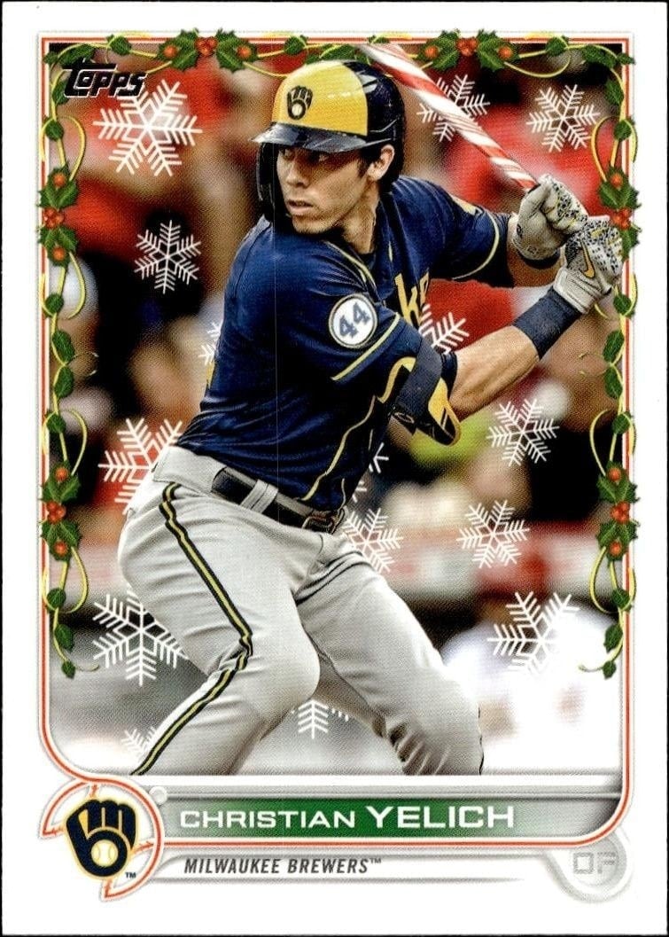 Christian Yelich 2022 Topps Holiday #HW185 Baseball Trading Card - Front 2022 Topps Holiday Christian Yelich #HW185 baseball trading card front