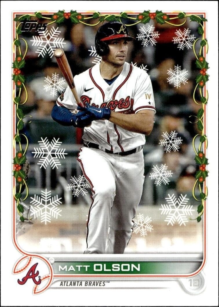 Matt Olson 2022 Topps Holiday #HW160 Baseball Trading Card - Front 2022 Topps Holiday Matt Olson #HW160 baseball trading card front