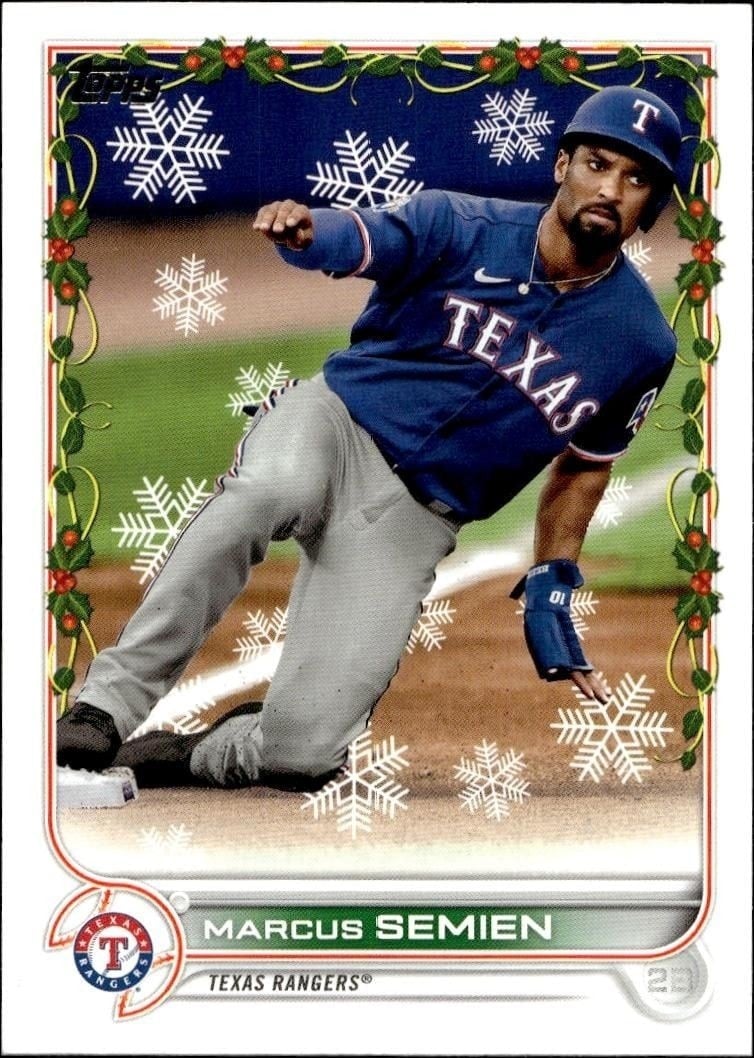 Marcus Semien 2022 Topps Holiday #HW22 Baseball Trading Card - Front 2022 Topps Holiday Marcus Semien #HW22 baseball trading card front