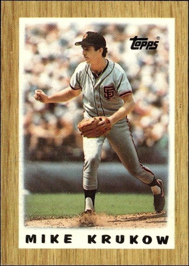 Mike Krukow 1987 Topps Minis #36 Baseball Trading Card - Front 1987 Topps Minis Mike Krukow #36 baseball trading card front