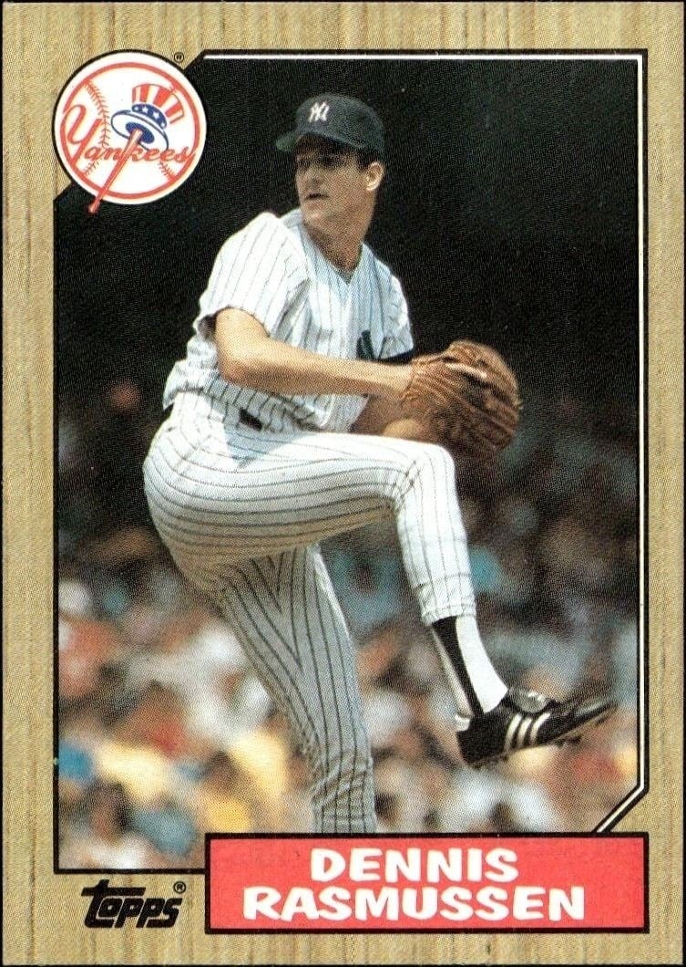 Dennis Rasmussen 1987 Topps #555 Baseball Trading Card - Front 1987 Topps Dennis Rasmussen #555 baseball trading card front