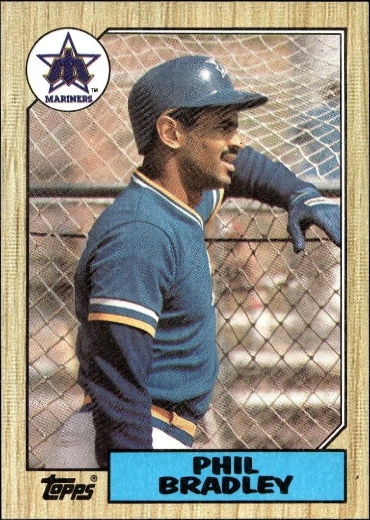 Phil Bradley 1987 Topps #525 Baseball Trading Card - Front 1987 Topps Phil Bradley #525 baseball trading card front