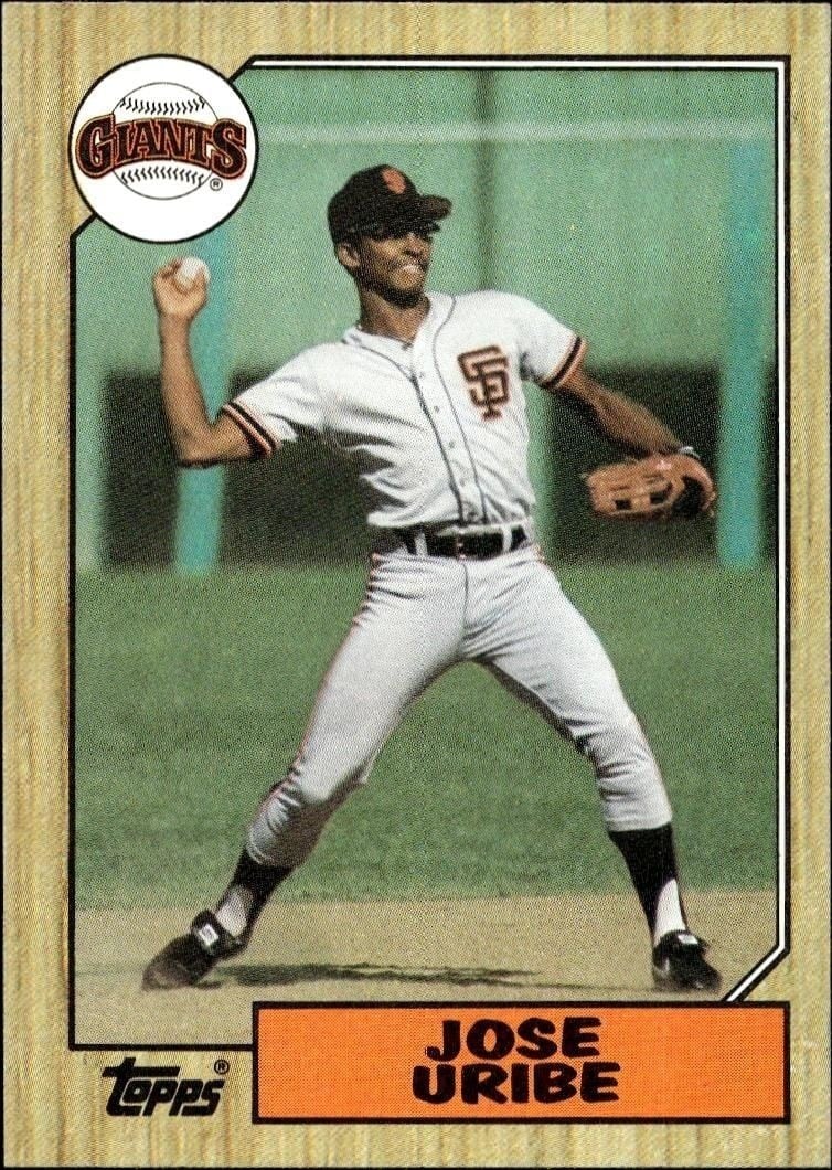 Jose Uribe 1987 Topps #633 Baseball Trading Card - Front 1987 Topps Jose Uribe #633 baseball trading card front
