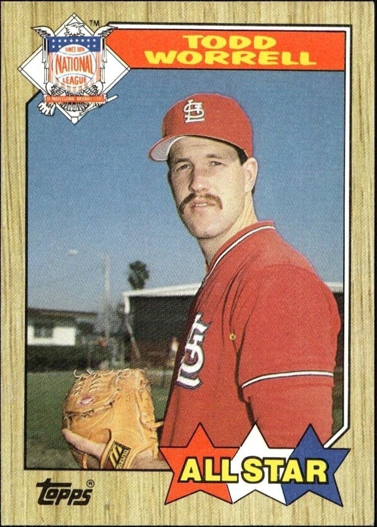 Todd Worrell 1987 Topps #605 Baseball Trading Card - Front 1987 Topps Todd Worrell #605 baseball trading card front