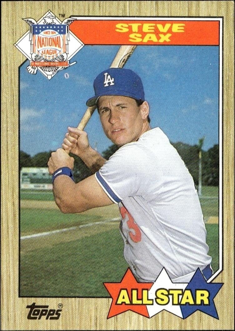 Steve Sax 1987 Topps #596 Baseball Trading Card - Front 1987 Topps Steve Sax #596 baseball trading card front