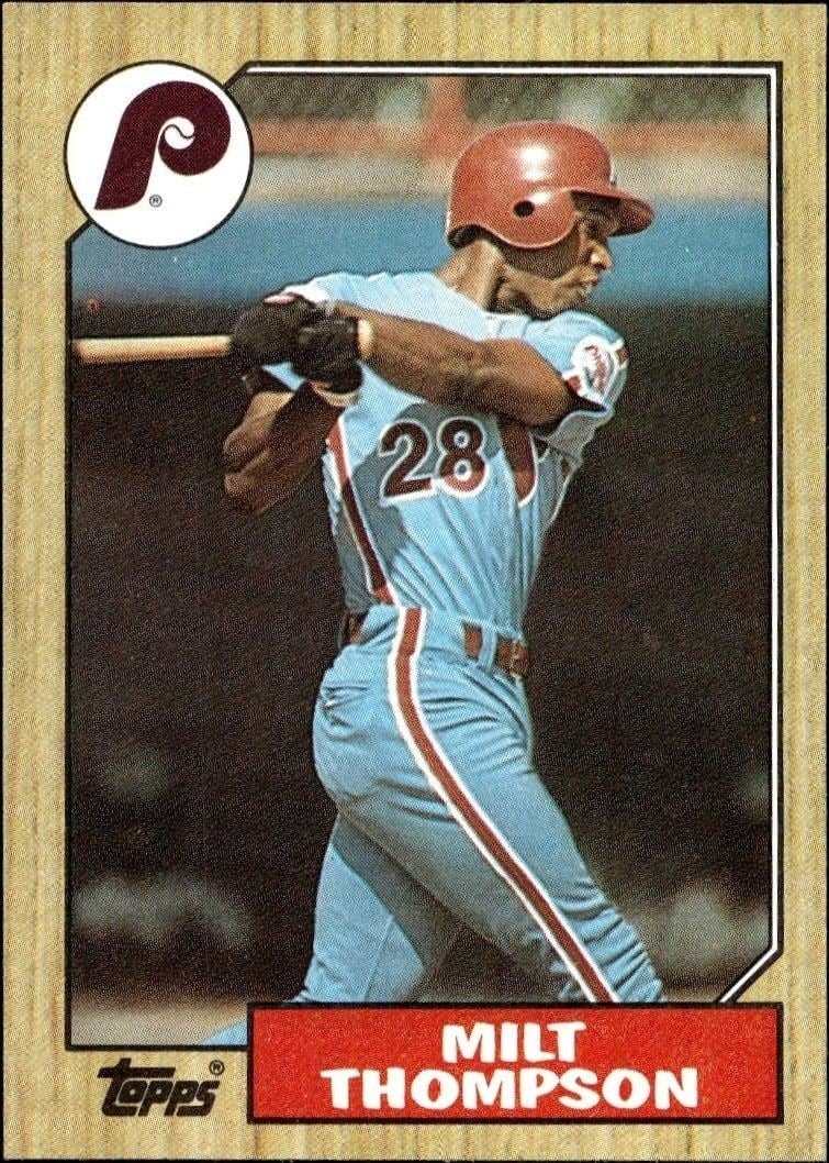 Milt Thompson 1987 Topps #409 Baseball Trading Card - Front 1987 Topps Milt Thompson #409 baseball trading card front
