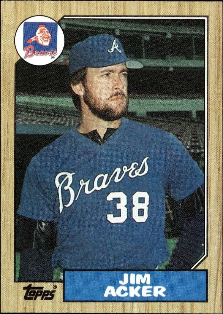 Jim Acker 1987 Topps #407 Baseball Trading Card - Front 1987 Topps Jim Acker #407 baseball trading card front