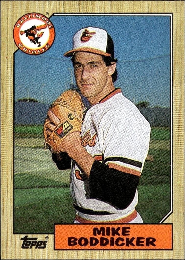 Mike Boddicker 1987 Topps #455 Baseball Trading Card - Front 1987 Topps Mike Boddicker #455 baseball trading card front