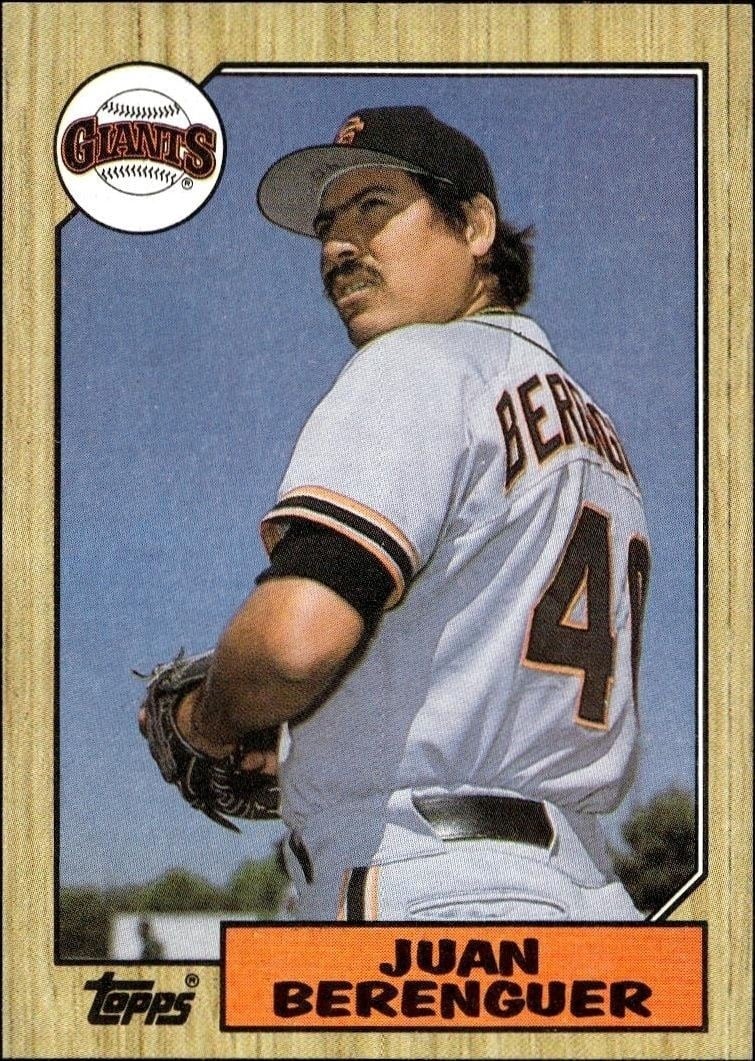 Juan Berenguer 1987 Topps #303 Baseball Trading Card - Front 1987 Topps Juan Berenguer #303 baseball trading card front