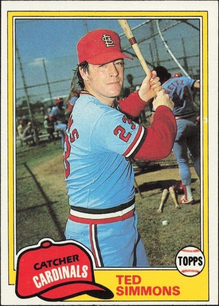 Ted Simmons 1981 Topps #705 Baseball Trading Card - Front 1981 Topps Ted Simmons #705 baseball trading card front