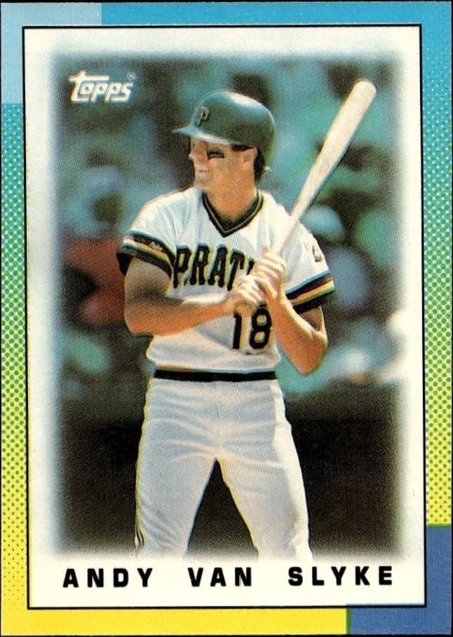 Andy Van Slyke 1990 Topps Minis #72 Baseball Trading Card - Front 1990 Topps Minis Andy Van Slyke #72 baseball trading card front