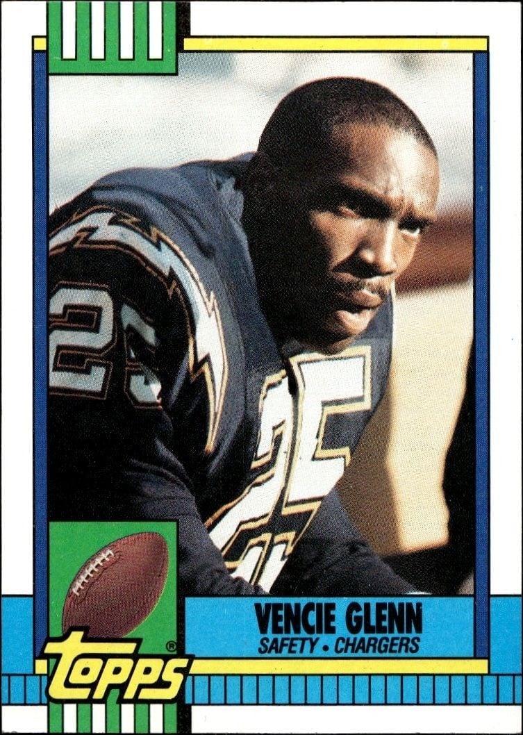 Vencie Glenn 1990 Topps #394 Football Trading Card - Front 1990 Topps Vencie Glenn #394 football trading card front