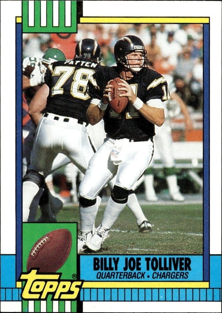 Billy Joe Tolliver 1990 Topps #387 Football Trading Card - Front 1990 Topps Billy Joe Tolliver #387 football trading card front