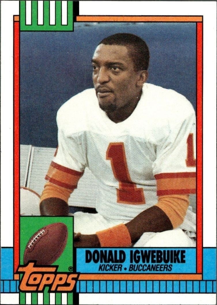 Donald Igwebuike 1990 Topps #412 Football Trading Card - Front 1990 Topps Donald Igwebuike #412 football trading card front