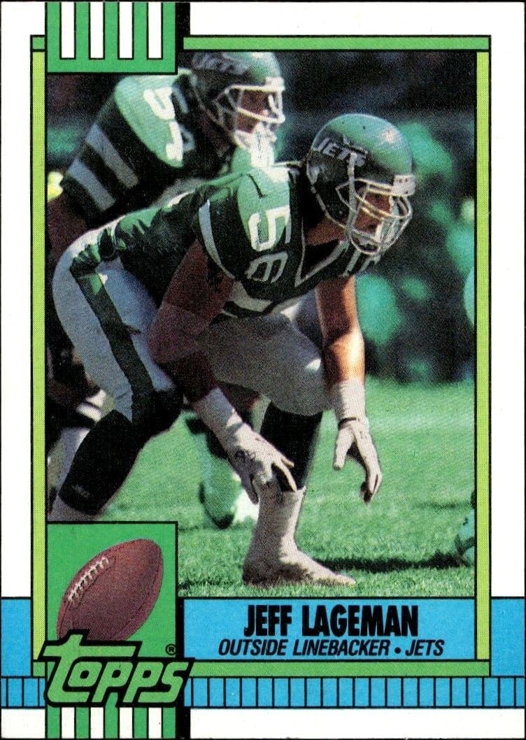 Jeff Lageman 1990 Topps #449 Football Trading Card - Front 1990 Topps Jeff Lageman #449 football trading card front