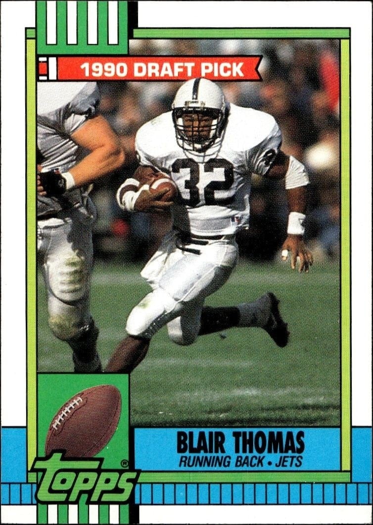 Blair Thomas 1990 Topps #448 Football Trading Card - Front 1990 Topps Blair Thomas #448 football trading card front