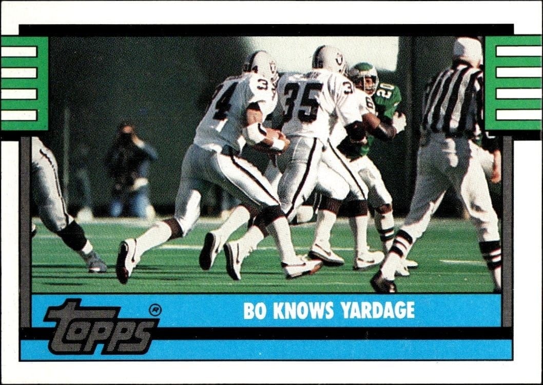 Bo Knows Yardage 1990 Topps #522 Football Trading Card - Front 1990 Topps Bo Knows Yardage #522 football trading card front