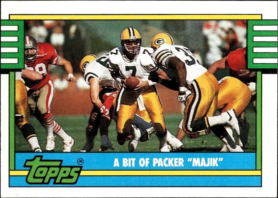 A Bit Of Packer "Majik" 1990 Topps #520 Football Trading Card - Front 1990 Topps A Bit Of Packer "Majik" #520 football trading card front