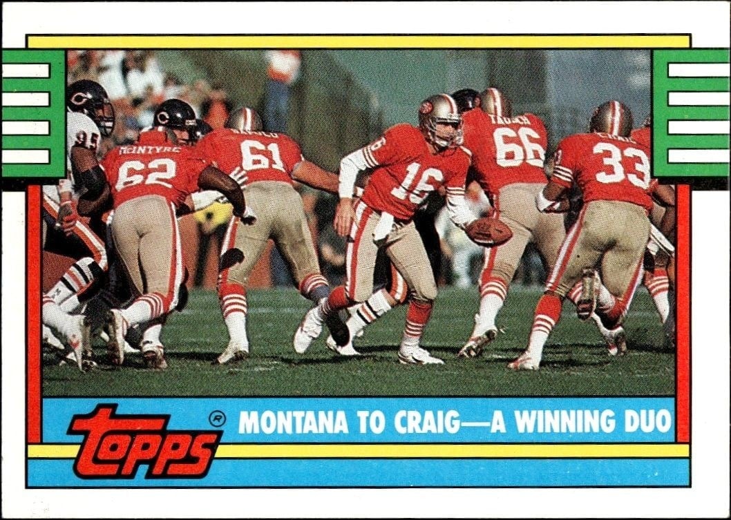 Montana To Craig - A Winning Duo 1990 Topps #515C Football Trading Card - Front 1990 Topps Montana To Craig - A Winning Duo #515C football trading card front