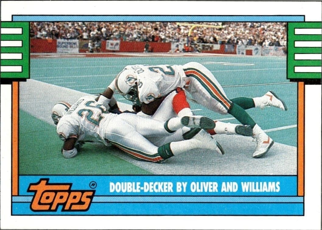 Double-Decker By Oliver And Williams 1990 Topps #512C Football Trading Card - Front 1990 Topps Double-Decker By Oliver And Williams #512C football trading card front