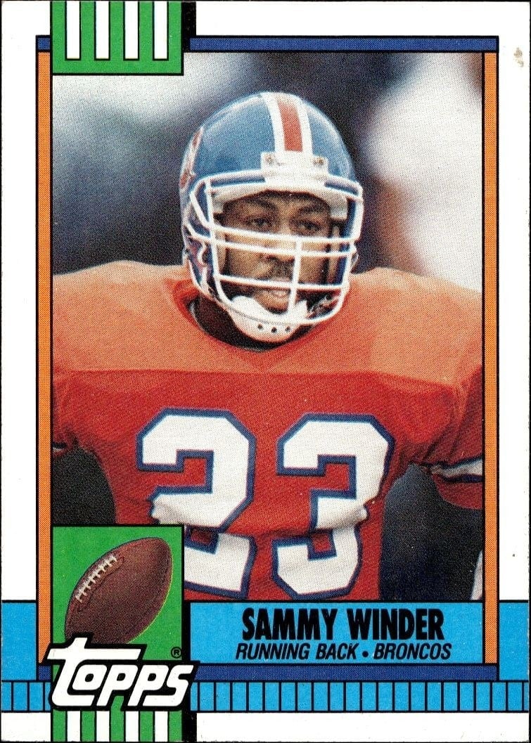 Sammy Winder 1990 Topps #45 Football Trading Card - Front 1990 Topps Sammy Winder #45 football trading card front