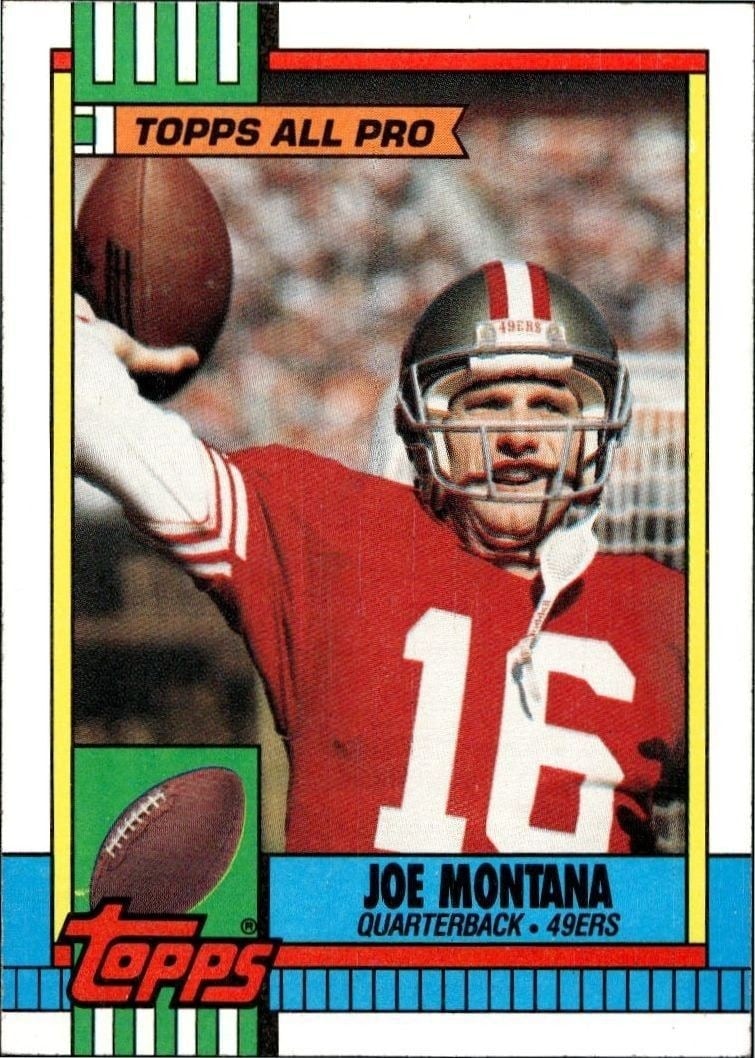 Joe Montana 1990 Topps #13 Football Trading Card - Front 1990 Topps Joe Montana #13 football trading card front