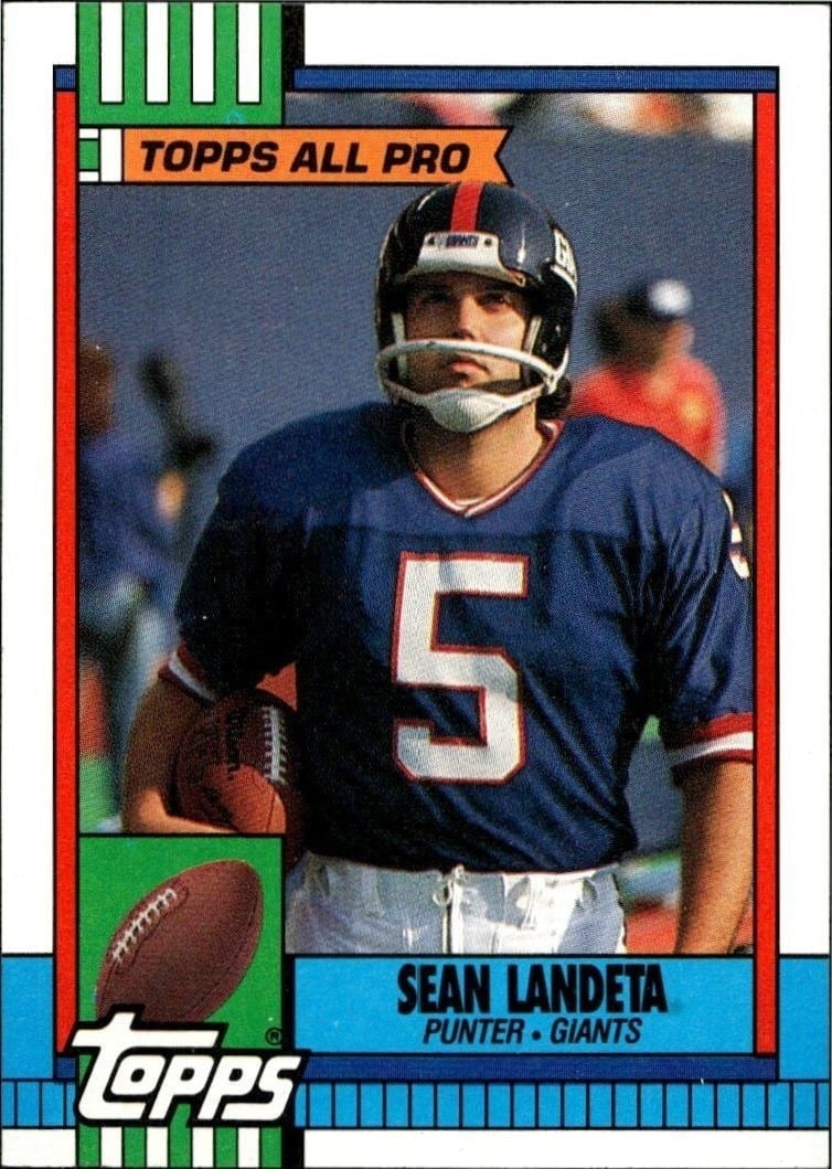 Sean Landeta 1990 Topps #65 Football Trading Card - Front 1990 Topps Sean Landeta #65 football trading card front