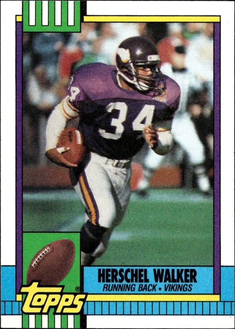 Herschel Walker 1990 Topps #105 Football Trading Card - Front 1990 Topps Herschel Walker #105 football trading card front