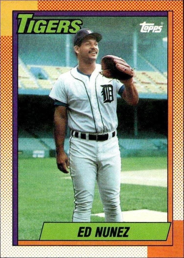 Ed Nunez 1990 Topps #586 Baseball Trading Card - Front 1990 Topps Ed Nunez #586 baseball trading card front