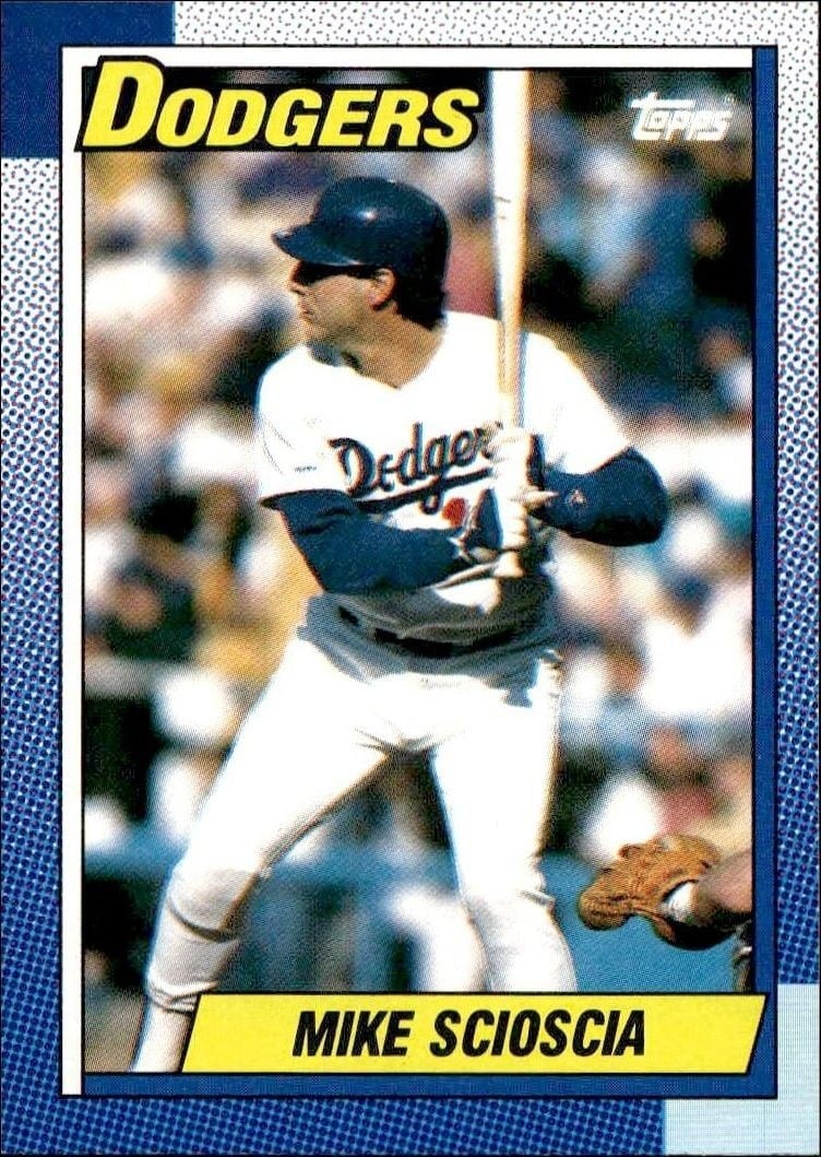 Mike Scioscia 1990 Topps #605 Baseball Trading Card - Front 1990 Topps Mike Scioscia #605 baseball trading card front