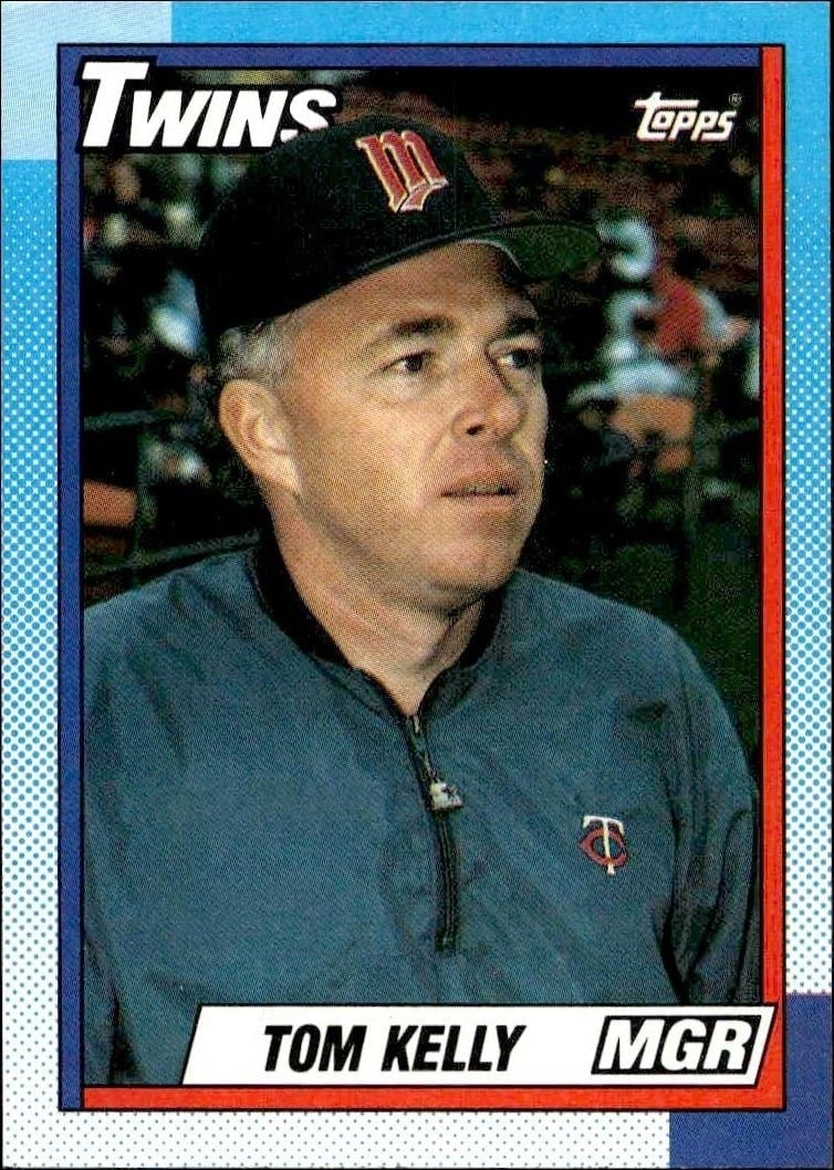Tom Kelly 1990 Topps #429 Baseball Trading Card - Front 1990 Topps Tom Kelly #429 baseball trading card front